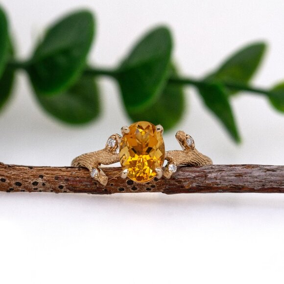 1.1cts Citrine Ring in 14K Solid Gold with Natural Diamond Accents - Picture 4 of 8
